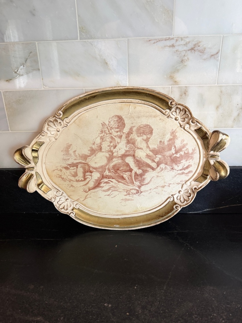 "Vintage Plastic Italian Decorative Cherub Tray by Tirinnazi.